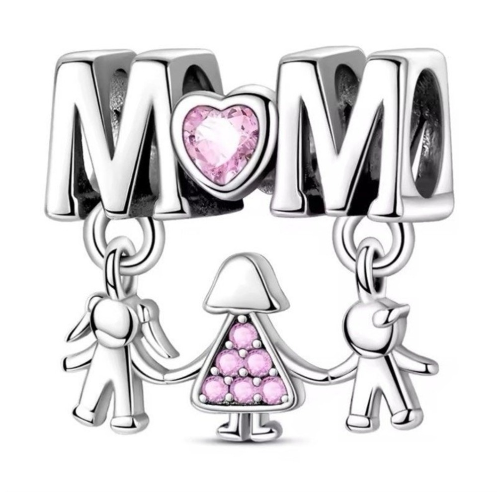 NWOT MOM Bracelet Charm Sterling Silver 925 Pink Cubic Zirconia Pendant Necklace
